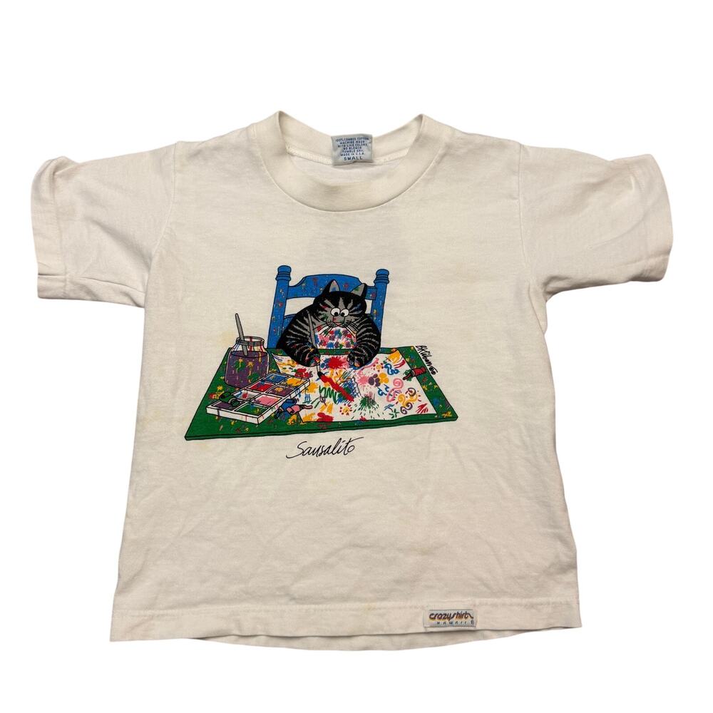 Vintage 90s B Kliban Cat Crazy Shirts T-Shirt Youth Kids Small Painting Baby Tee